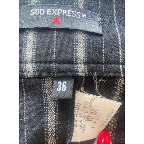 Sud Express wrap around mini skirt black gray stripes adjustable waist size S - Picture 3 of 4